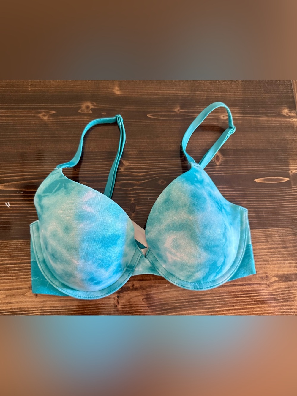 PINK Victoria's Secret Turquoise Blue Tie-Dye T-Shirt Bra Size 32D